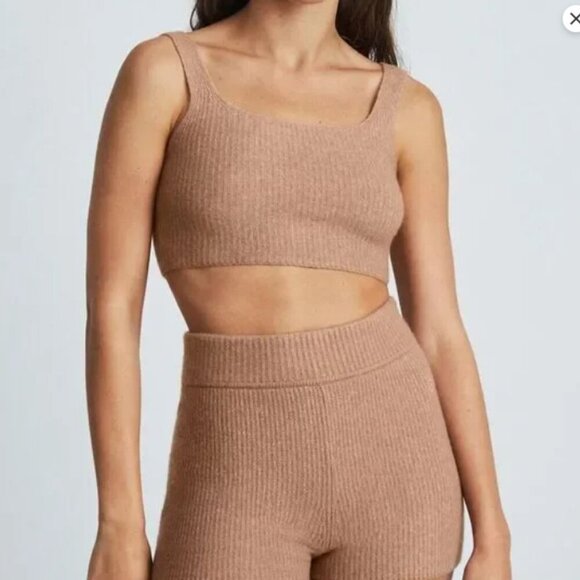 Everlane Cozy Stretch Cropped Knit Tank Camel Brown Size Large NWT - Picture 1 of 7
